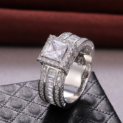 

Women's Ring Belle Ring AAA Cubic Zirconia 1pc White Copper Silver-Plated Irregular Statement Luxury Party Evening Gift Jewelry Geometrical Wearable