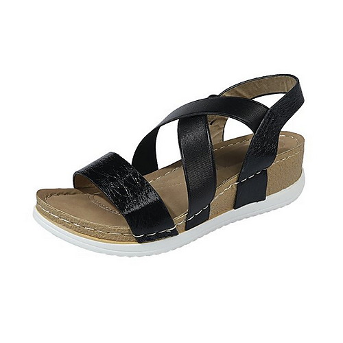 

Women's Sandals Flat Sandal Spring & Summer Flat Heel Round Toe Daily PU Black / Gold / Silver
