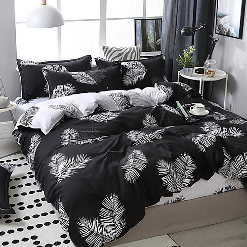 

Dark system leaves printing pattern bedding four-piece quilt cover bed sheet pillow cover dormitory single double
