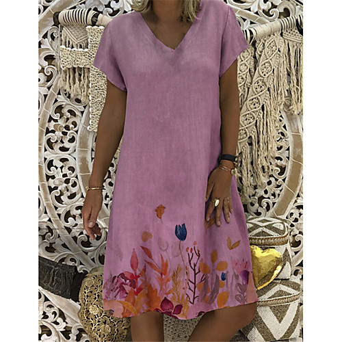 

Women's A Line Dress - Short Sleeves Floral Patchwork Summer V Neck Casual Vintage Daily Belt Not Included Oversized 2020 Blue Blushing Pink Khaki S M L XL XXL XXXL