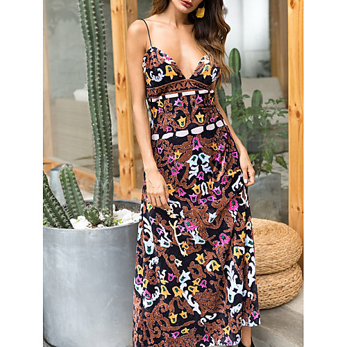 

Women's Strap Dress Maxi long Dress Brown Sleeveless Floral Summer Elegant 2021 M L XL XXL