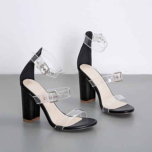 

Women's Heels Summer Chunky Heel Open Toe Daily PU Black / Beige