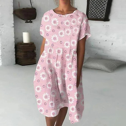 

Women's A-Line Dress Knee Length Dress - Short Sleeves Floral Summer Elegant 2020 Blushing Pink Gray S M L XL XXL