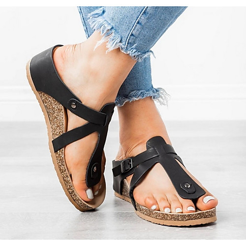 

Women's Sandals Flat Sandal Summer Flat Heel Open Toe Daily PU Black / Brown