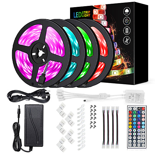 

LED Strip Light Led Light Strip Kit Waterproof 20M(4x5M) 5050 10mm RGB 600 LEDs Strip Lights with 44Key IR Remote Controller Kit and 12V 10A EU US AU UK Power Supply with A set Mounting Bracket