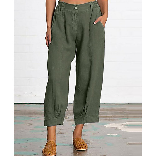 

Women's Basic Lightweight Plus Size Linen / Cotton Blend Loose Chinos Pants Solid Colored Army Green Dusty Blue