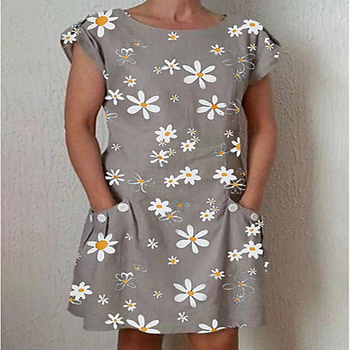 

Women's Shift Dress Daisy Short Sleeves Floral Summer Elegant Loose 2020 Blue Dusty Blue Light gray S M L XL XXL XXXL XXXXL XXXXXL