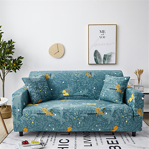 

Blue Cartoon Cat Print Dustproof All-powerful Slipcovers Stretch Sofa Cover Super Soft Fabric Couch Cover with One Free Pillow Case