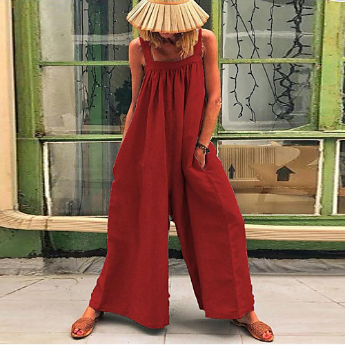 

Women's Basic Red Jumpsuit Onesie, Solid Colored Patchwork S M L