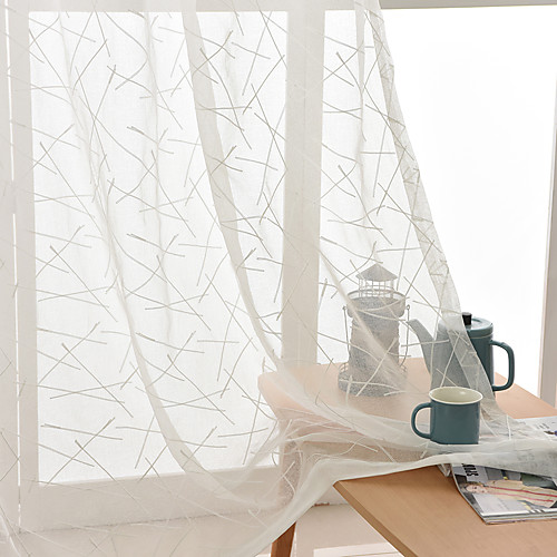

Two Panel Modern Minimalist Style Stripe Embroidery Gauze Living Room Bedroom Den Window Screen