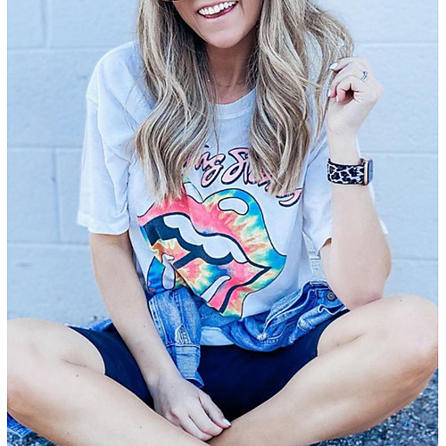 

Women's Geometric Letter T-shirt Daily Weekend White