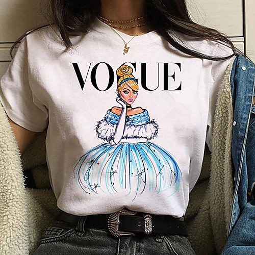 

Women's Cartoon T-shirt Daily Black / Blue / Light Blue
