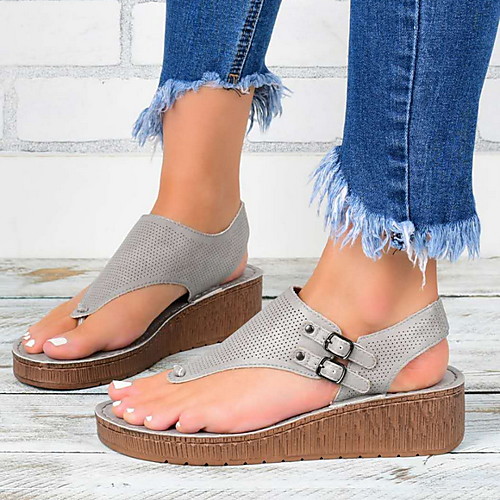 

Women's Sandals Wedge Sandals Flat Sandal Summer Wedge Heel Open Toe Daily PU White / Black / Blue