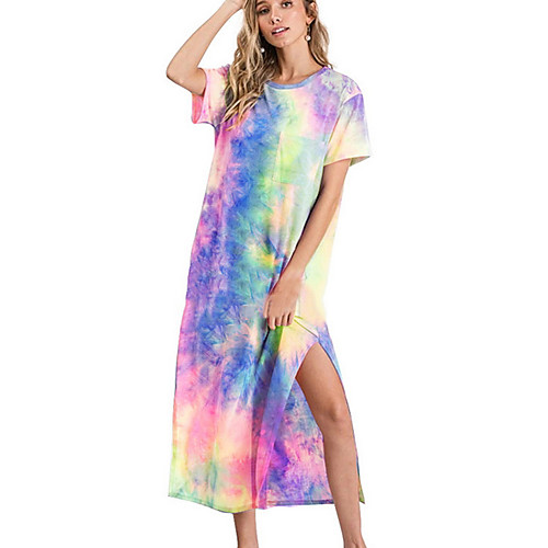 

Women's A-Line Dress Knee Length Dress - Short Sleeves Tie Dye Summer Casual Mumu 2020 Purple Yellow S M L XL