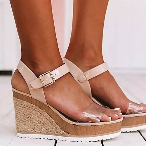 

Women's Sandals Wedge Sandals 2020 Summer Wedge Heel Open Toe Classic Basic Daily Outdoor Color Block PU Walking Shoes Black / White / Black / Pink