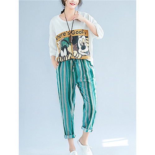 

Women's Active Basic Loose Harem Pants - Striped Blue Green L / XXL