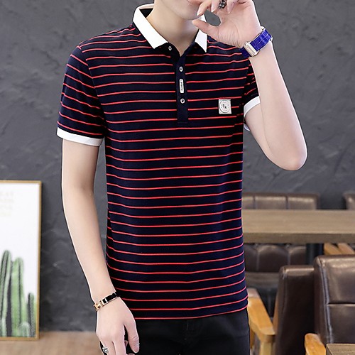 

Men's Striped Graphic Patchwork Polo Business Basic Daily Work White / Black / Red