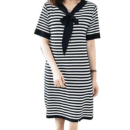 

Women's Shift Dress - Short Sleeves Striped Summer Fall Boat Neck Casual 2020 Black Gray M L XL XXL XXXL