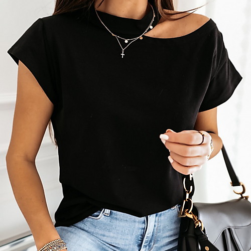 

Women's Blouse Shirt Solid Colored Halter Neck Tops Cotton White Black Purple