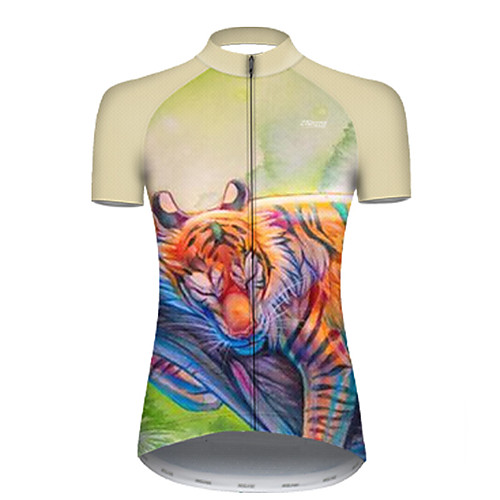 

21Grams Women's Short Sleeve Cycling Jersey Summer Nylon Polyester Green / Yellow Galaxy Tiger Animal Bike Jersey Top Mountain Bike MTB Road Bike Cycling Ultraviolet Resistant Quick Dry Breathable