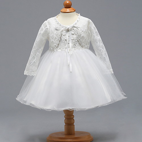 

Two Piece Knee Length Birthday / Event / Party Christening Gowns - Lace / Tulle Long Sleeve V Neck with Bow(s)