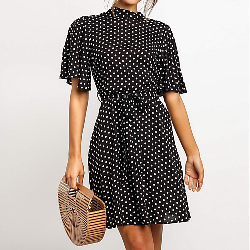 

Women's A Line Dress - Short Sleeves Polka Dot Summer Elegant 2020 Black Navy Blue S M L XL XXL
