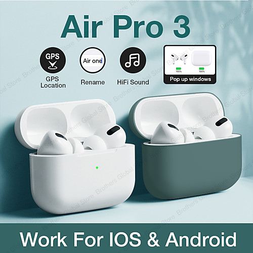 

Airs Pro 3 TWS True Wireless Earbuds 1 to 1 Replica Automatic Wireless Charging Box Ear Detection Rename GPS Find My Devices Pop Up Window (iOS) Smart Touch Control for Mobile Phone