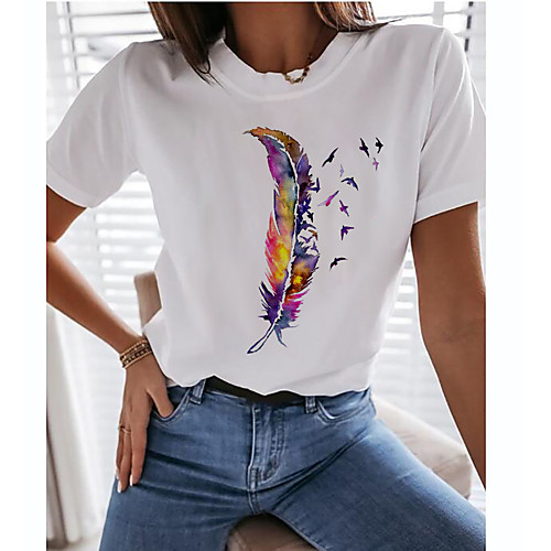 

Women's Rainbow Graphic Print T-shirt Basic Casual / Daily White