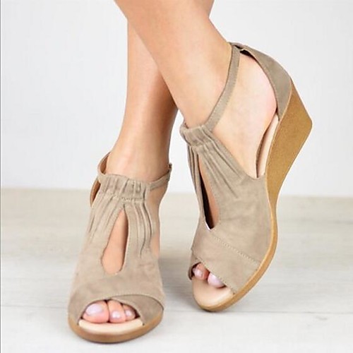 

Women's Sandals Wedge Sandals Summer Wedge Heel Peep Toe Daily PU Black / Khaki / Blue