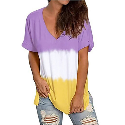 

Women's Color Block Tie Dye T-shirt Daily Weekend Blue / Yellow