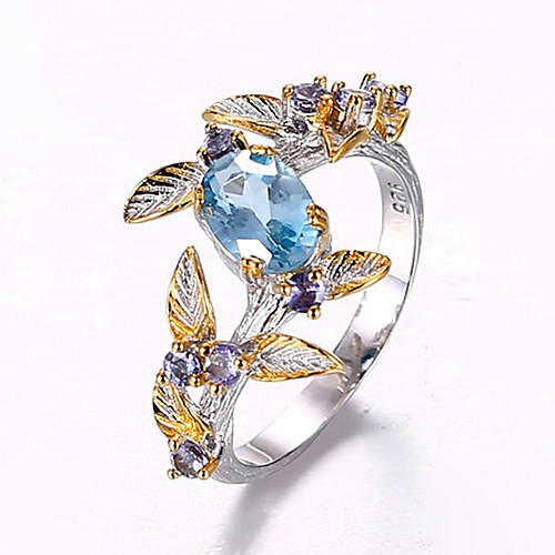 

Women's Ring Belle Ring AAA Cubic Zirconia 1pc Ocean Blue Copper Gold Plated Silver-Plated Irregular Statement Luxury Party Evening Gift Jewelry Geometrical Wearable
