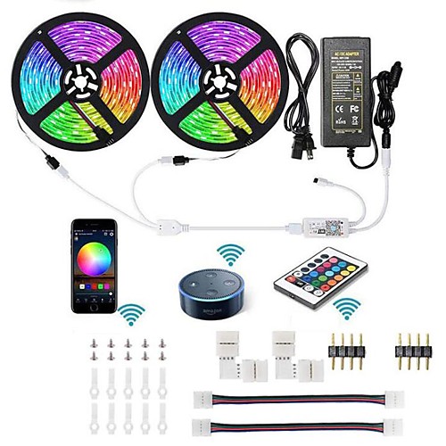 

10M 2x5M WIFI Smart LED Strip Lights Kit RGB Tiktok Lights 5050 300 LEDs Phone Controlled Timer LED Tape Light Works with Android iOS and Google Home and 12V 6A Power Supply