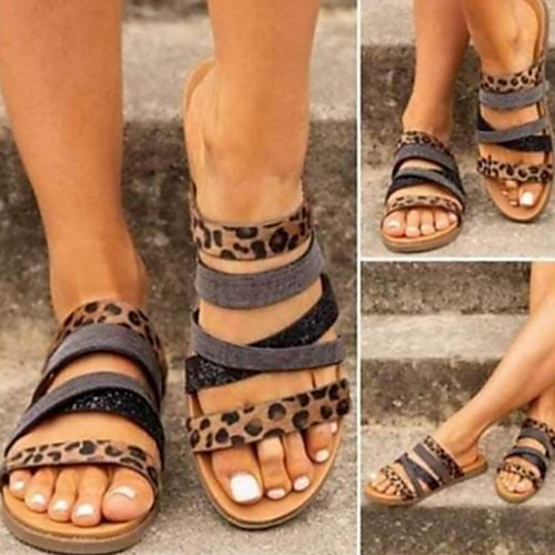 

Women's Sandals Flat Sandal Summer Flat Heel Open Toe Daily PU Brown