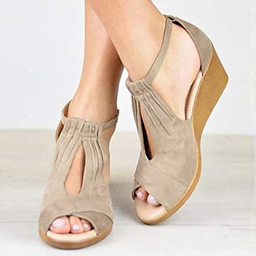 

Women's Sandals Wedge Sandals Summer Wedge Heel Open Toe Daily Suede Black / Beige / Dark Blue