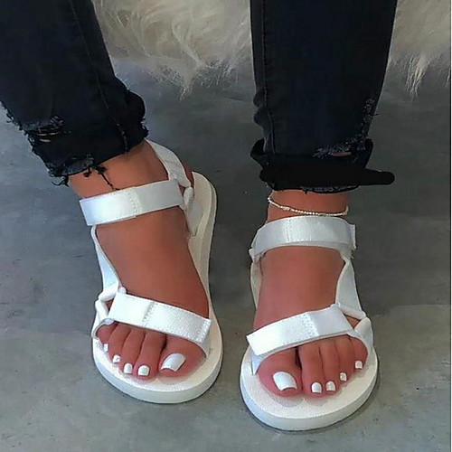 

Women's Sandals Flat Sandal Summer Flat Heel Open Toe Daily Canvas White / Black / Yellow