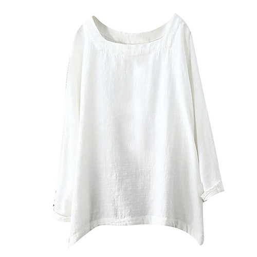 

Women's Solid Colored Asymmetric Loose Blouse - Cotton Basic Daily Wine / White / Blue / Khaki