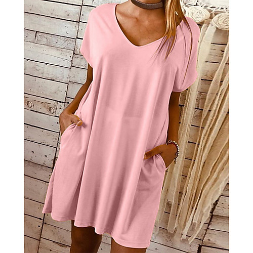 

Women's Mini Shift Dress - Short Sleeves Solid Color Summer Casual 2020 Blue Purple Yellow Blushing Pink Green S M L XL XXL XXXL