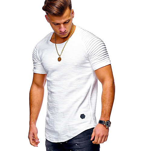 

Men's Tee T shirt Shirt Solid Colored Geometic Plus Size Asymmetric Short Sleeve Daily Slim Tops Basic Military Muscle Slim Fit Round Neck White Army Green Black / Sports