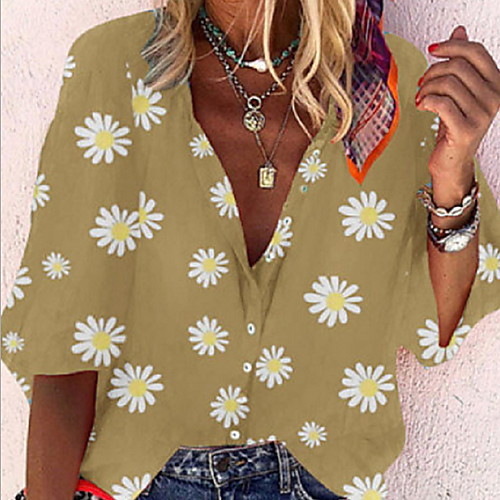 

Women's Floral Loose T-shirt Daily V Neck Black / Purple / Yellow / Green