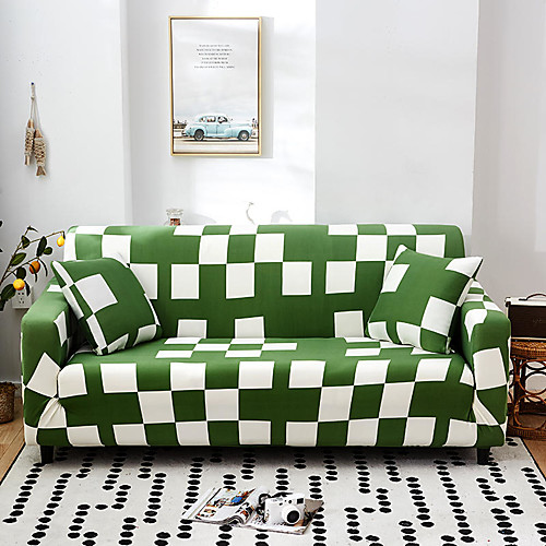 

Green Check Print Dustproof All-powerful Slipcovers Stretch Sofa Cover Super Soft Fabric Couch Cover with One Free Pillow Case