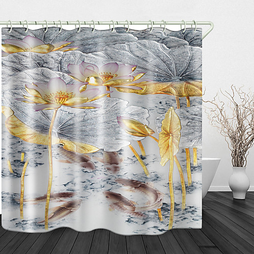 

Lotus Pond Digital Print Waterproof Fabric Shower Curtain for Bathroom Home Decor Covered Bathtub Curtains Liner Includes with Hooks 72 Inch