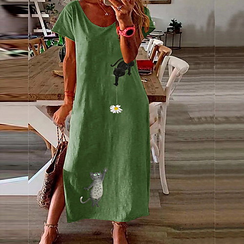 

Women's A-Line Dress Maxi long Dress - Short Sleeves Floral Summer Casual 2020 Blushing Pink Green Navy Blue L XL XXL XXXL XXXXL XXXXXL