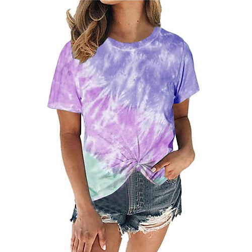 

Women's Color Block Tie Dye T-shirt Daily Wine / Blue / Purple / Khaki / Green / Light Blue