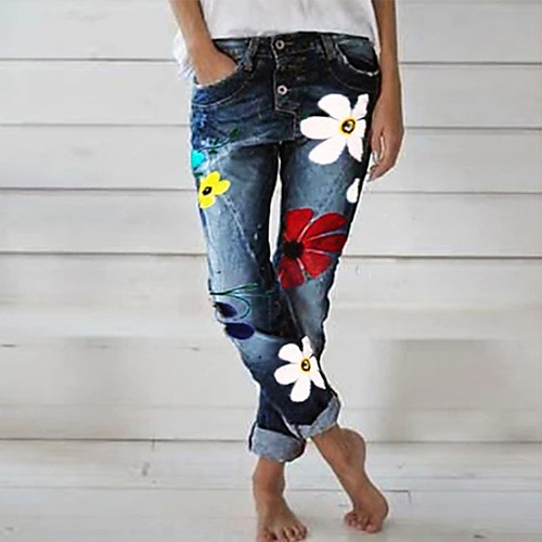 

Women's Street chic Daily Loose Cotton Jogger Pants - Flower / Floral Print Outdoor Black Blue Gray S / M / L