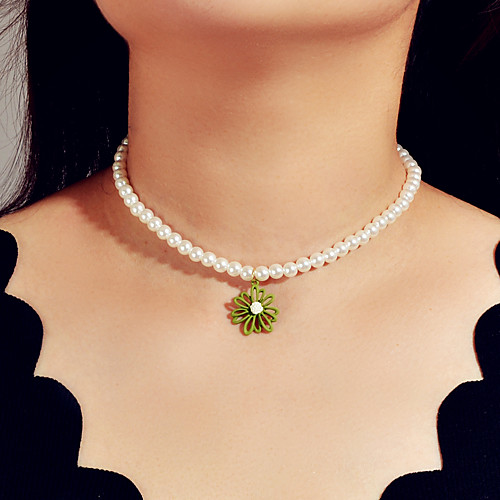 

Women's Necklace Flower Luxury Baroque European Trendy Gold Pearl Green 38 cm Necklace Jewelry 1pc For Wedding Party Evening Masquerade Engagement Prom