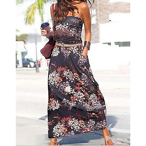 

Women's A-Line Dress Maxi long Dress - Sleeveless Print Summer Casual Mumu 2020 Black Rainbow S M L XL XXL