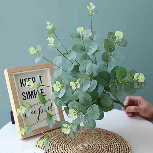 

50cm 4 Fork Eucalyptus Money Leaf Flower Wall Wedding Road Dedicated Artificial Flowers 1 Stick 50cm