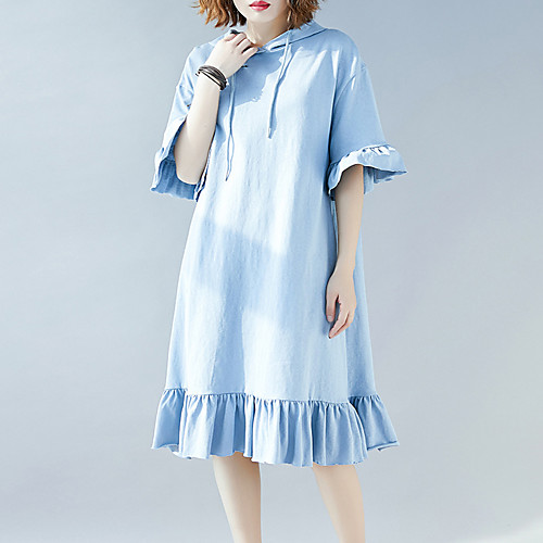 

Women's A Line Dress - Half Sleeve Solid Color Ruffle Patchwork Spring Summer Vintage Daily Weekend Loose 2020 Black Light Blue XL XXL XXXL / Cotton