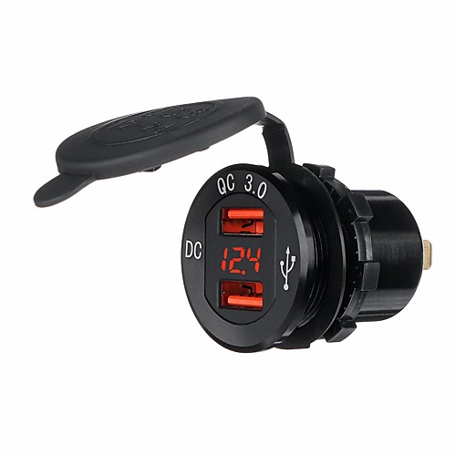 

Waterproof Dual QC3.0 USB Charge Red Voltmeter Adaptoer Socket Super Fast Charging For Motorcycle Auto Car