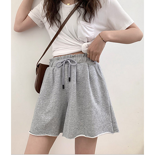 

Women's Basic Plus Size Loose Cotton Chinos Shorts Pants - Solid Colored High Waist Black Red Green XS / S / M